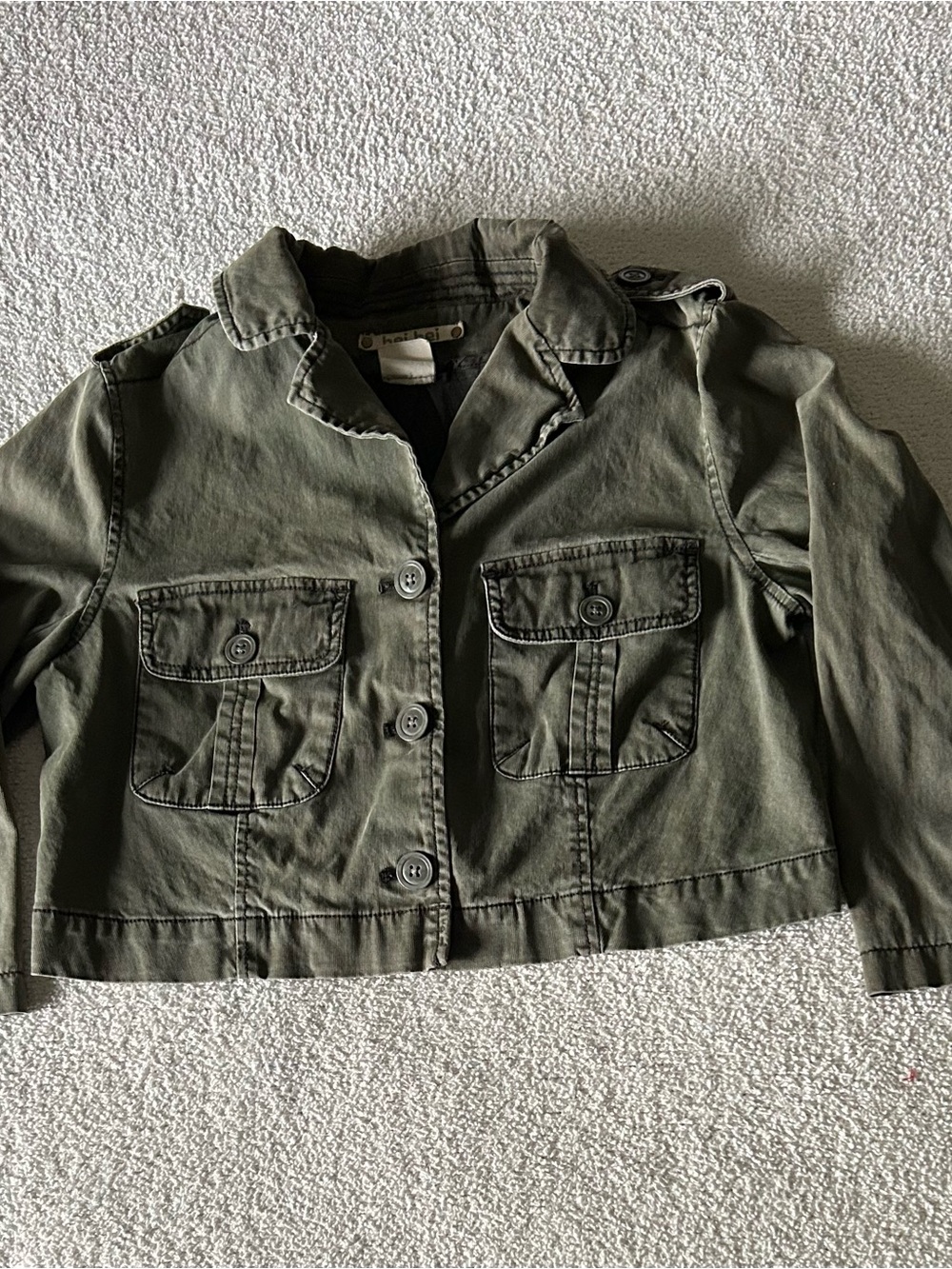 Hey hey Olive Green Utility Button-Front Cropped Jacket